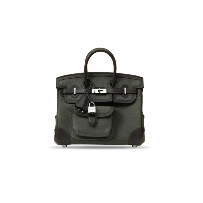 HERMÈS MASTER CARGO BIRKIN 25 CM DARK BRONZE EBENE WITH PALLADIUM CANVAS AND SWIFT LEATHER (25*20*13cm)